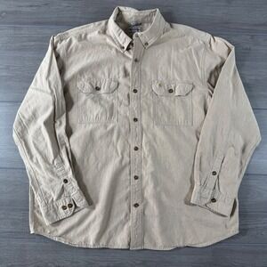 Carhartt Mens 2XL Relaxed Fit Long Sleeve Button Down Work Shirt Tan S202 256